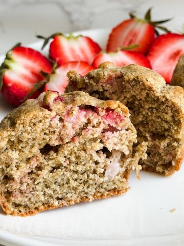 strawberry chia muffin with sliced strawberries